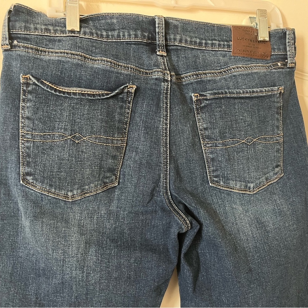 Lucky Brand Dark Blue Denim Bermuda Shorts Distressed Women’s size 10 - Picture 2 of 15